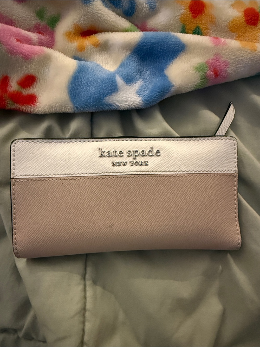 kate spade Two-Tone Light Pink and White Zip Around Wallet